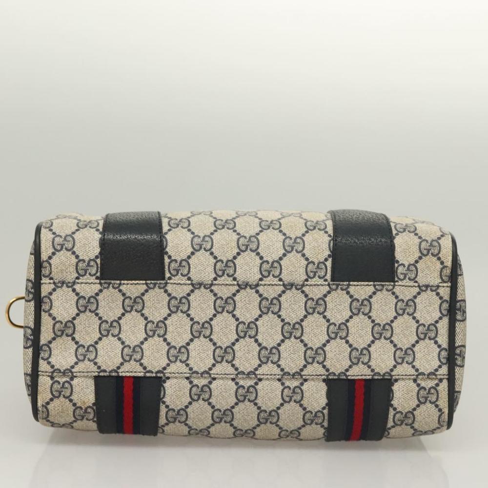 GUCCI GG Supreme Sherry Line Hand Bag PVC Navy Gold Red Auth 132074 - Picture 9 of 16